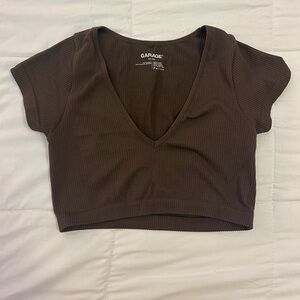 Garage Brown Ribbed Crop Top